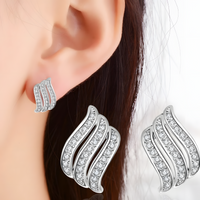 925 Sterling Silver Wave Design Earrings for Women – Sparkling Crystal Studs 311