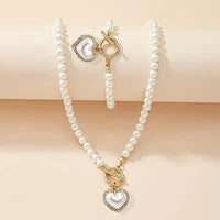1 Pc Bracelet 1 Pc Necklace Heart Pendant OT Buckle Imitation Pearl Design 80 UK