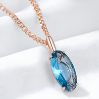 Blue Natural Zircon Pendant Necklace for Women, 585 Rose Gold Color Copper 1266