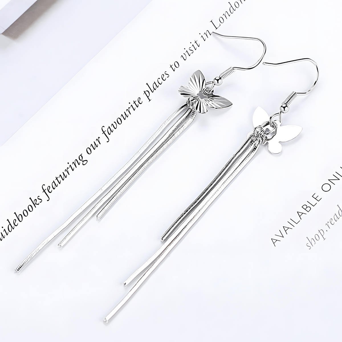 925 Silver-Plated Butterfly Tassel Drop Earrings Women – Long Silver Chains 1051