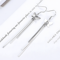 925 Silver-Plated Butterfly Tassel Drop Earrings Women – Long Silver Chains 1051