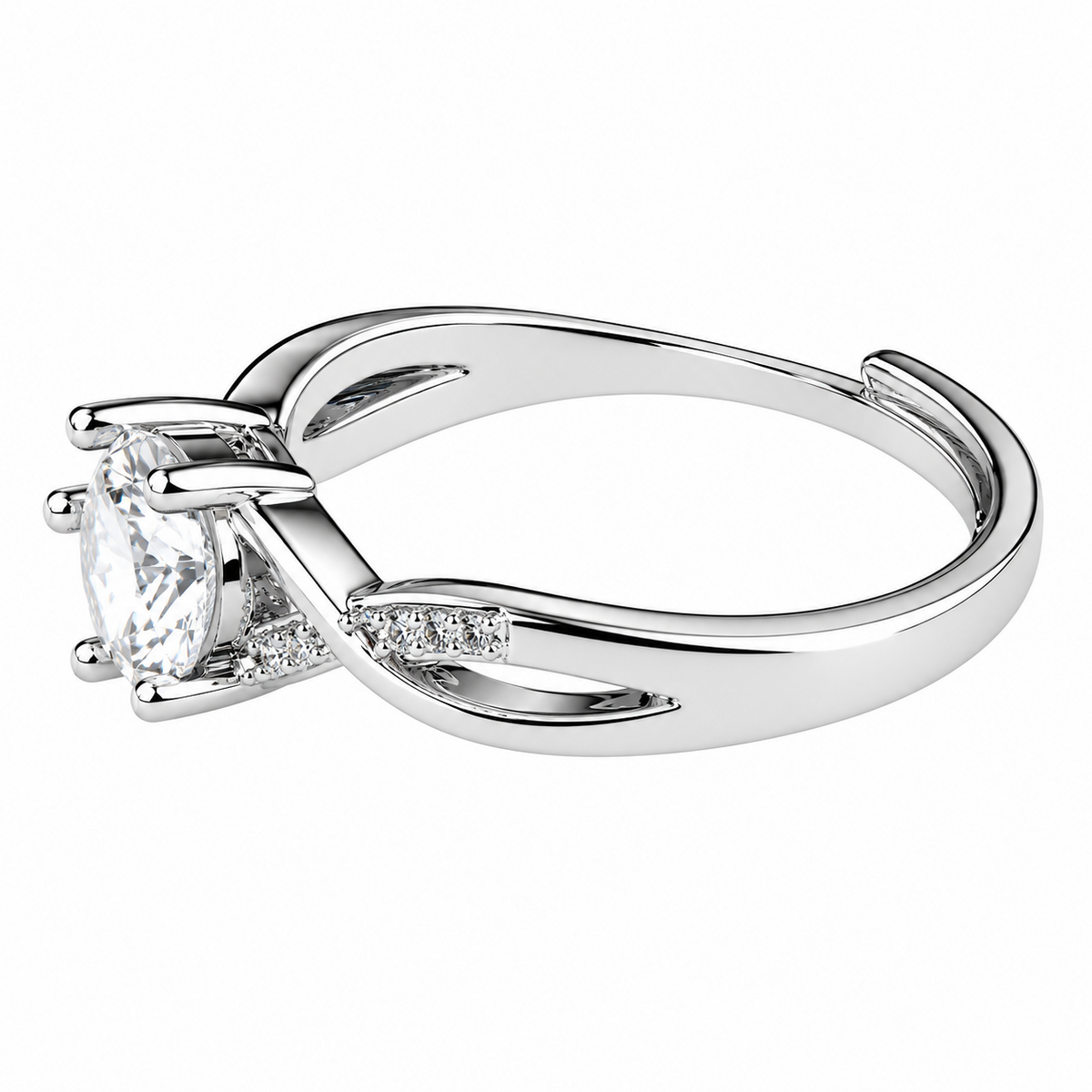 Adjustable Zircon Engagement Ring Round Brilliant Solitaire Twisted Cross 1659