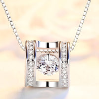 925 Sterling Silver Rotating Dancing Zircon - Necklace Sparkling Pendant 255
