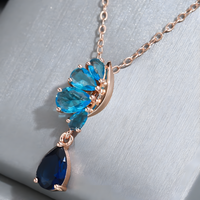 Blue Natural Zircon Pendant Necklace for Women, 585 Rose Gold Color Copper 1269