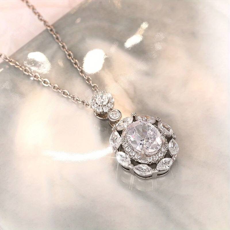 Unified Jewellery® Women's Oval White Sapphire Pendant Necklace, 925 Sterl 12 UK