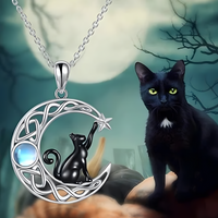 Crescent Moon Cat Necklace Women – Silver-Tone Zinc Alloy Celtic Knot Moon 1080