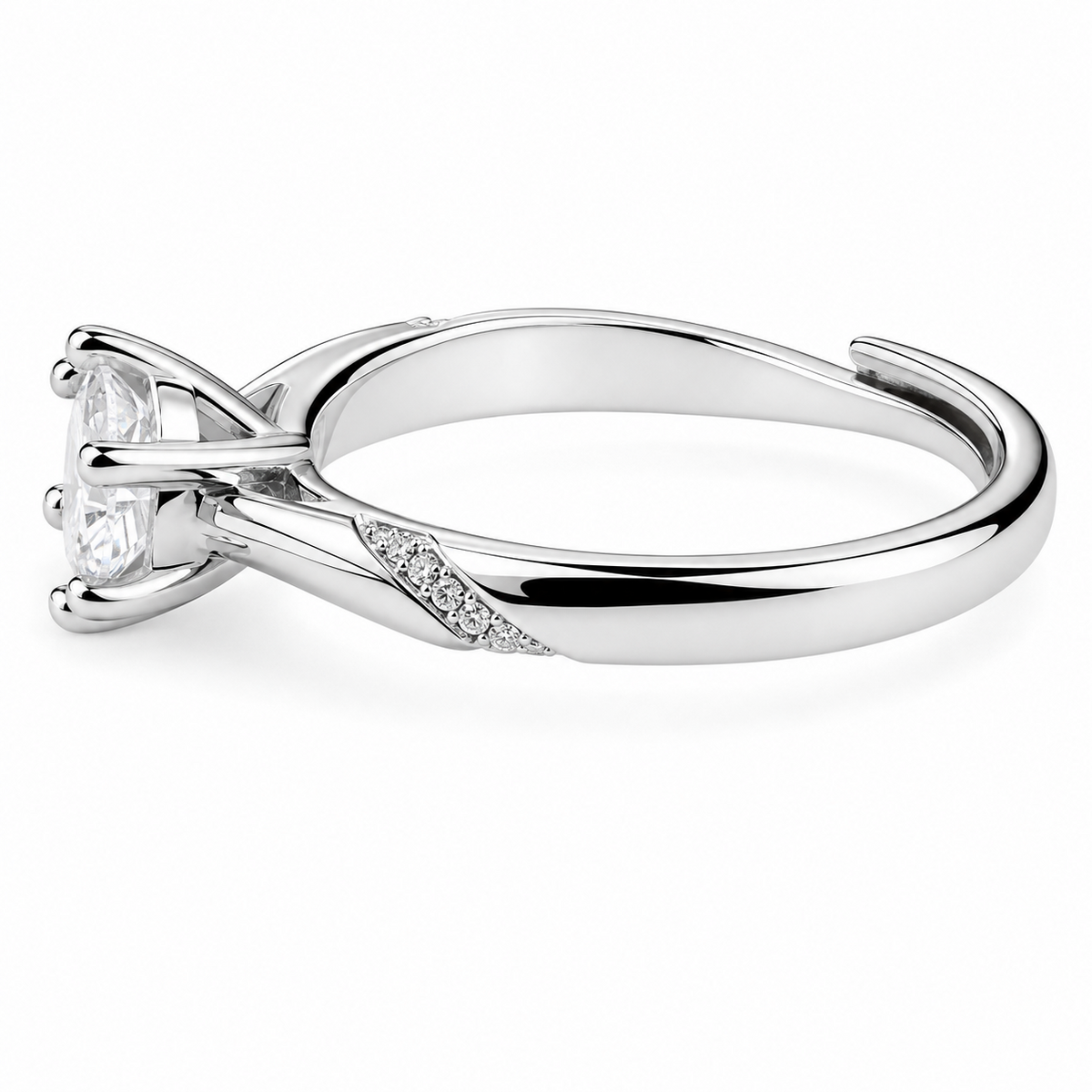 Adjustable Round Brilliant Zircon Engagement Ring, Elegant Twist Shoulder 1617