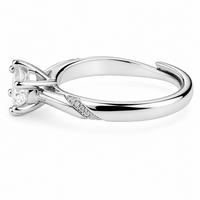 Adjustable Round Brilliant Zircon Engagement Ring, Elegant Twist Shoulder 1617