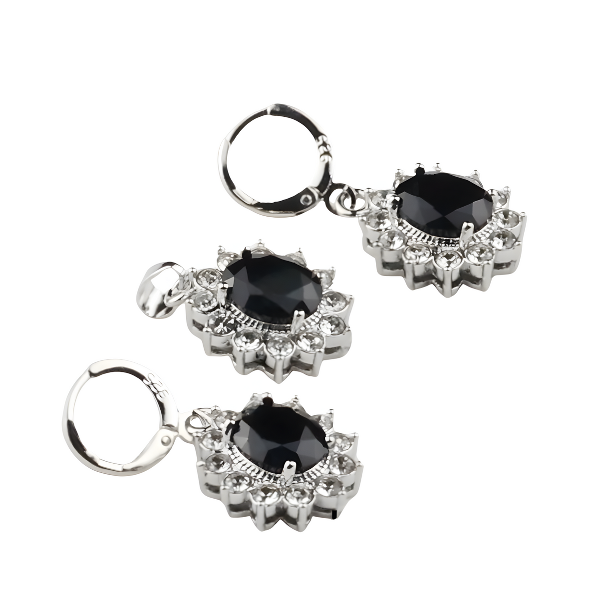 CZ Oval Pendant Necklace and Matching CZ Drop Earrings Set – Silver-Plated 1424