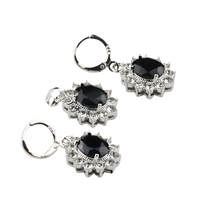 CZ Oval Pendant Necklace and Matching CZ Drop Earrings Set – Silver-Plated 1424
