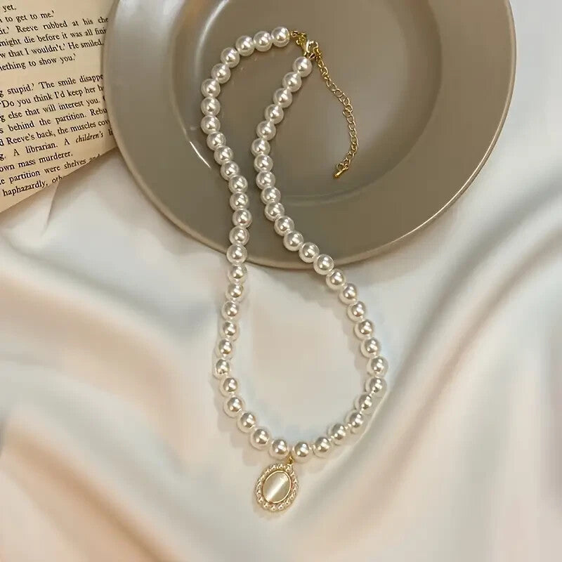 French Style Freshwater Pearl Necklace Opal Pendant Collarbone Chain 83 UK