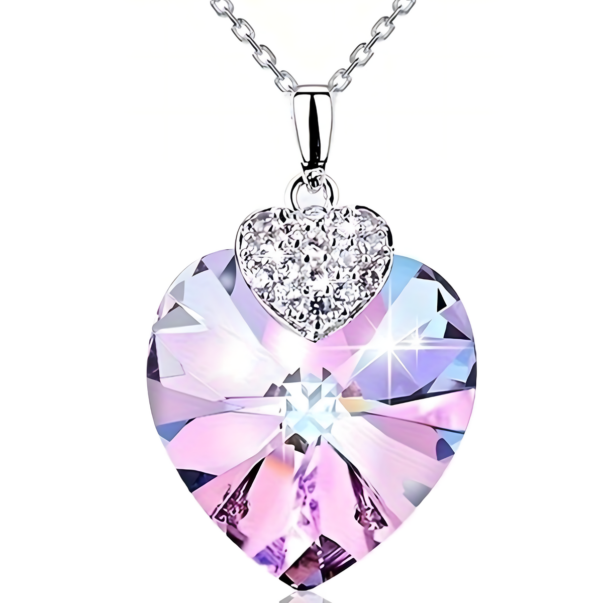 Heart Shape Crystal Necklace & Earrings Set for Women – Silver-Plated Copper 684