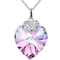 Heart Shape Crystal Necklace & Earrings Set for Women – Silver-Plated Copper 684