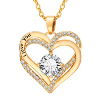 Gold Plated Heart Necklace Women Double Heart Pendant with AAA Cubic Zircon B4