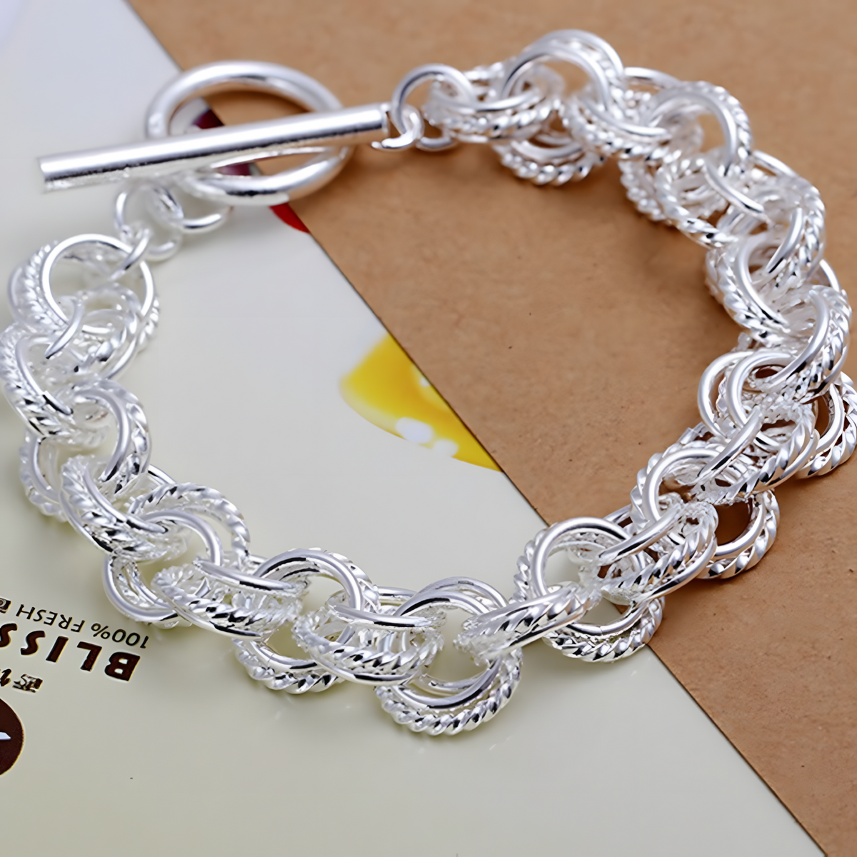 Silver Rolo Chain Bracelet for Women – Fashion Chunky Textured Circle Link 667
