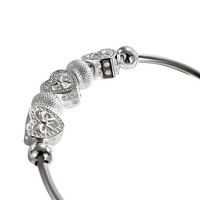 925 Sterling Silver Plated Heart Beads Adjustable Bangle Bracelet Cute Heart 434