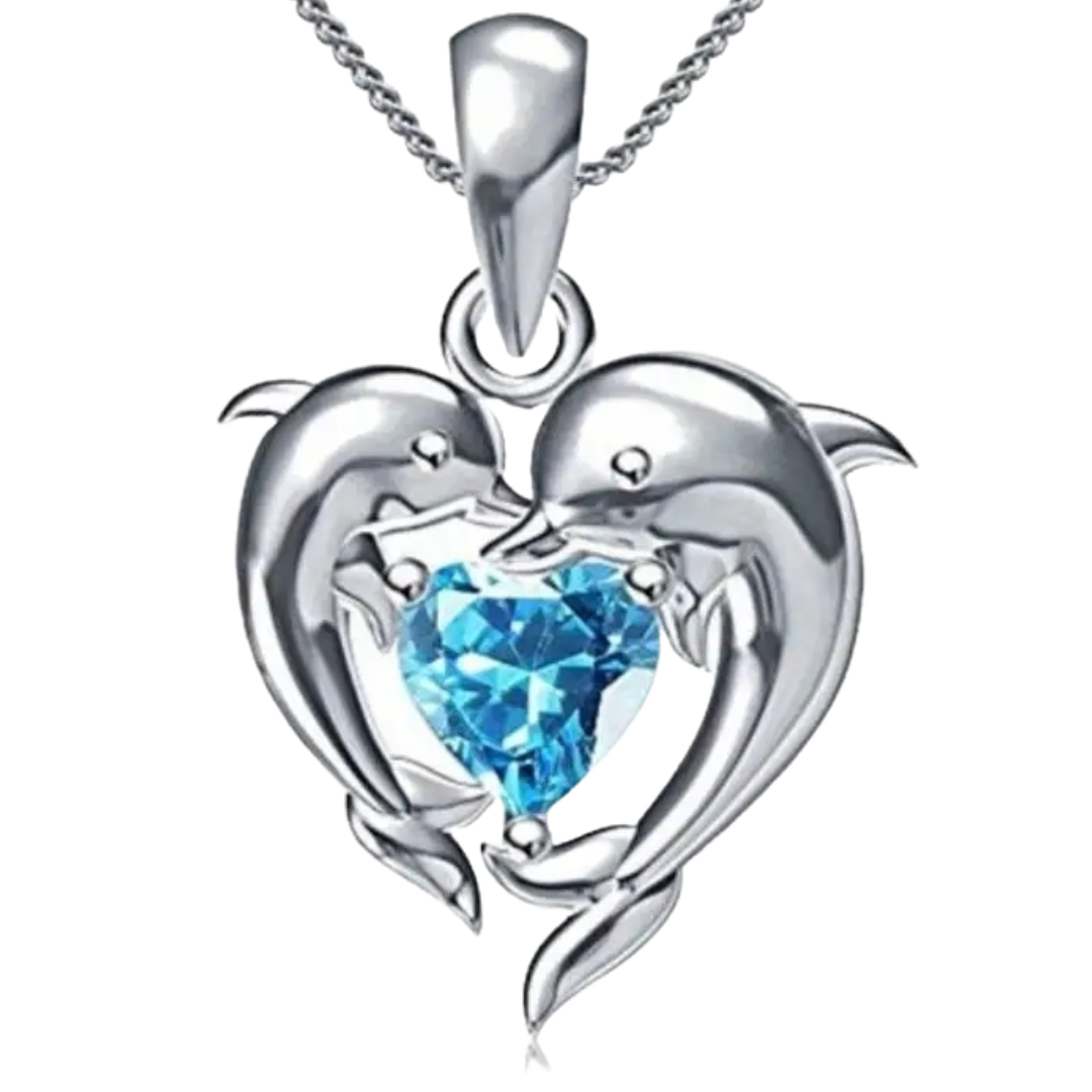 Dolphin Blue Heart CZ Necklace Women Chic Wedding Clavicle Chain Neclace 16