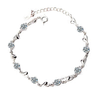 Unified Jewellery Silver Tone Bracelet Rhinestone Heart Link Chain Bracelet 413