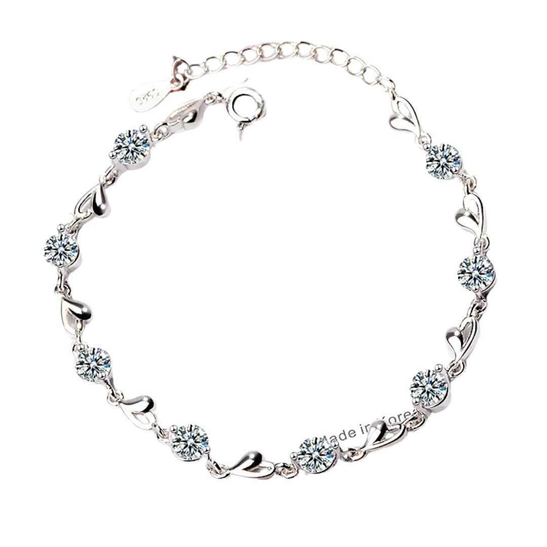 Unified Jewellery Silver Tone Bracelet Rhinestone Heart Link Chain Bracelet 413