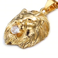 Hip Hop Oversized 3D Gold Plated Lion Head Pendant Necklace Men: Iced Out 662