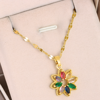 Luxury Gold Tone Flower Necklace With Multi Colour Marquise Cubic Zirconia 1439