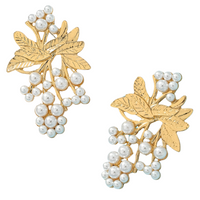 Pearl Cluster Leaf Earrings for Women –Trendy Gold-Tone Copper Stud Earrings 767