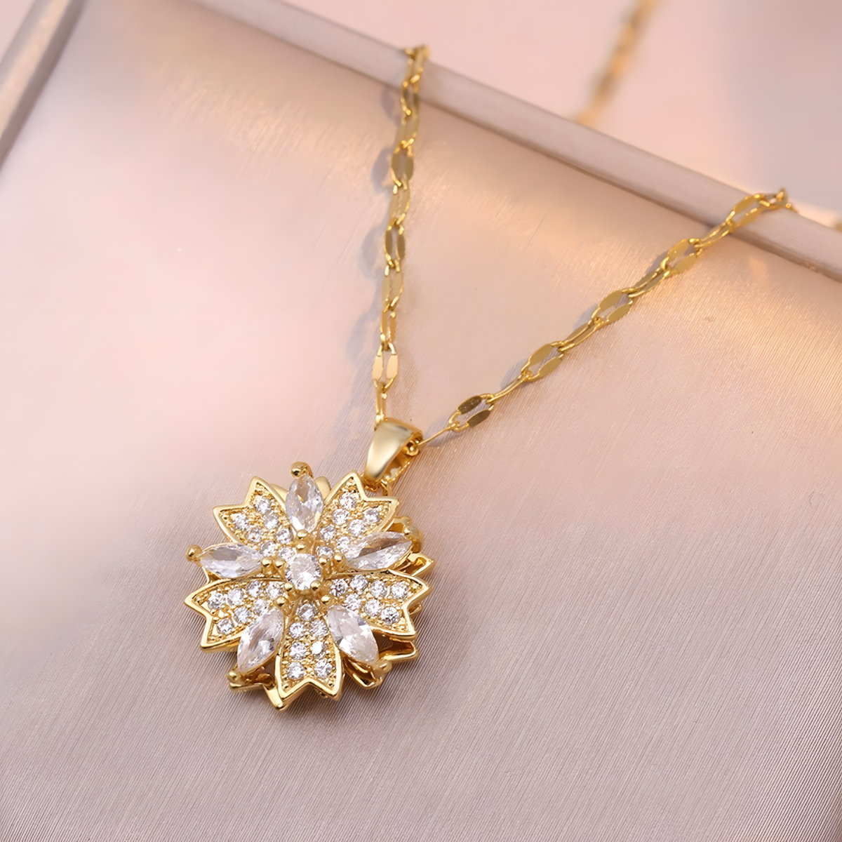 Sunflower Pendant Necklace for Women – Gold Colour Crystal Sunflower Charm 1184