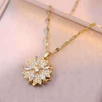 Sunflower Pendant Necklace for Women – Gold Colour Crystal Sunflower Charm 1184