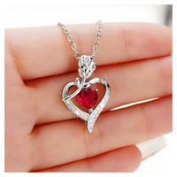 Rose Heart Pendant Necklace for Women –Copper Alloy Heart Necklace with Red 1155