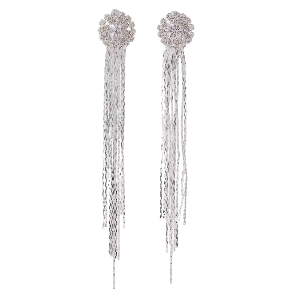 Full Shiny Rhinestone Tassel Design Long Dangle Earrings Luxury Elegant Style 97