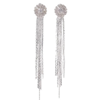 Full Shiny Rhinestone Tassel Design Long Dangle Earrings Luxury Elegant Style 97
