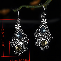 Vintage Floral Drop Earrings Women – Dual Teardrop Gemstone Dangle Earrings 548
