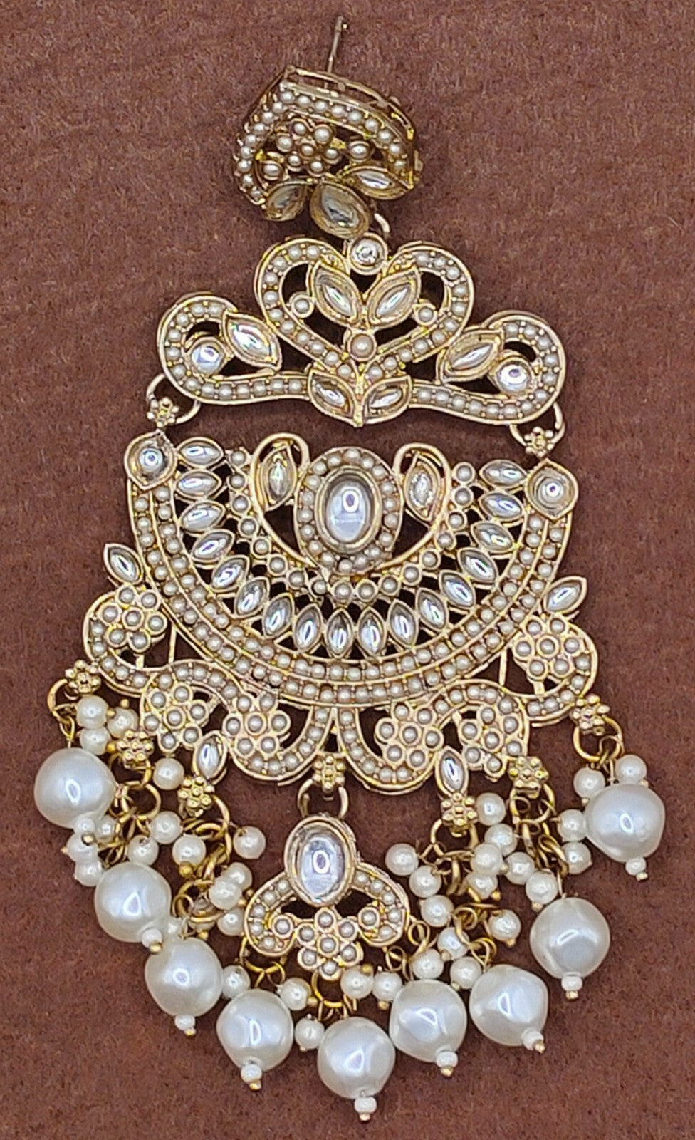 Elegant Bollywood Inspired Gold Kundan Earrings and Tika Set Indian Jewelry 248