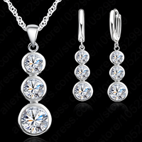 Cubic Zirconia Jewellery Set for Women – Silver-Plated Copper Alloy 3-Stone 1199