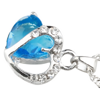 Sky Blue Heart Crystal Necklace and Earrings Set for Women,Aquamarine Color 1302