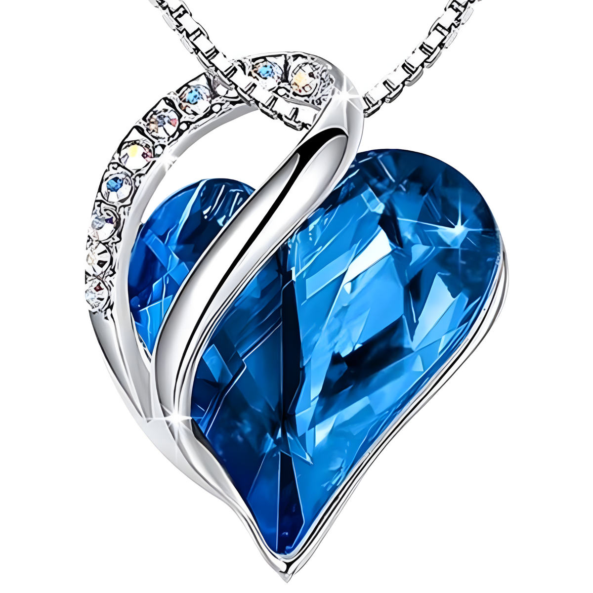Blue Crystal Heart Pendant Necklace - Silver Plated Fashion Jewellery B317