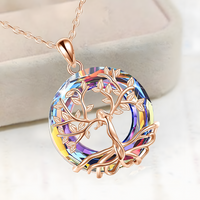 Rose Gold Celtic Tree of Life Necklace with Iridescent Crystal | Family Love B79