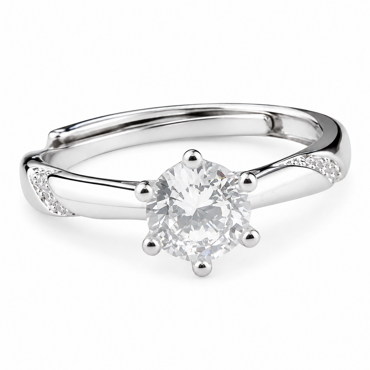 Adjustable Round Brilliant Zircon Engagement Ring, Elegant Twist Shoulder 1617