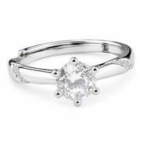 Adjustable Round Brilliant Zircon Engagement Ring, Elegant Twist Shoulder 1617