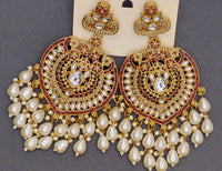 Elegant Bollywood Inspired Gold Kundan Earrings - Traditional Indian Jewelry 218