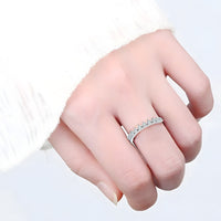 925 Sterling Silver Tiara Ring, Adjustable Crown Ring Sparkling CZ Stones 372