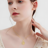 Round Gold Tone Owl Pendant Necklace – Metal Tree Of Life Design Crystal 1076