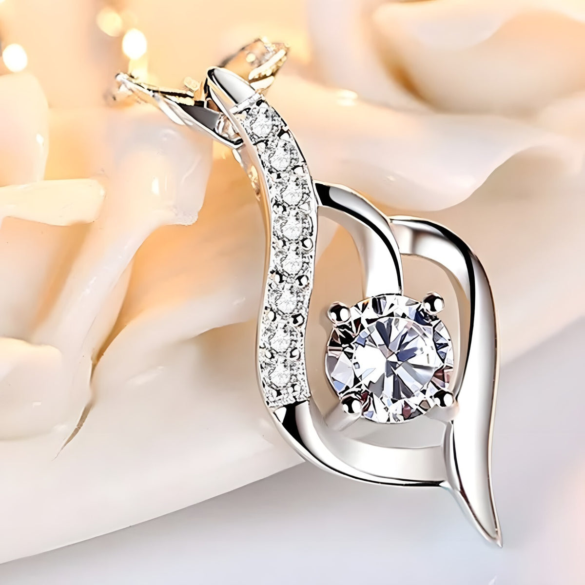 925 Sterling Silver Twisted Zircon Pendant Necklace Elegant Women’s Fashion 257