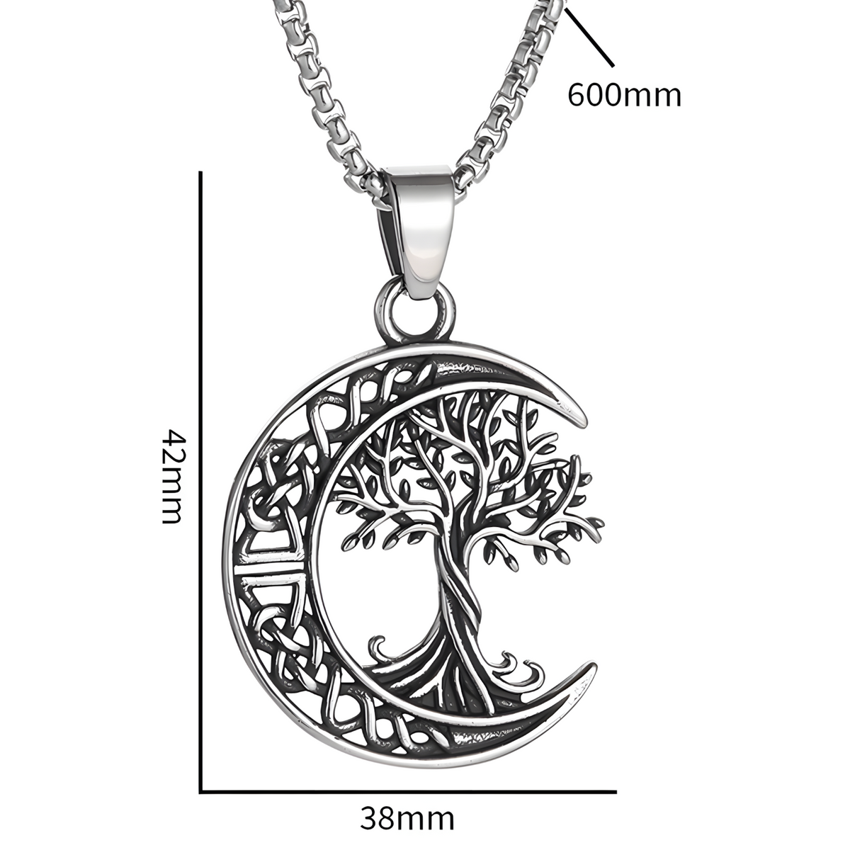 Stainless Steel Tree of Life Moon Pendant Necklace 600mm Chain Jewelry B25