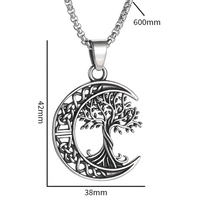Stainless Steel Tree of Life Moon Pendant Necklace 600mm Chain Jewelry B25