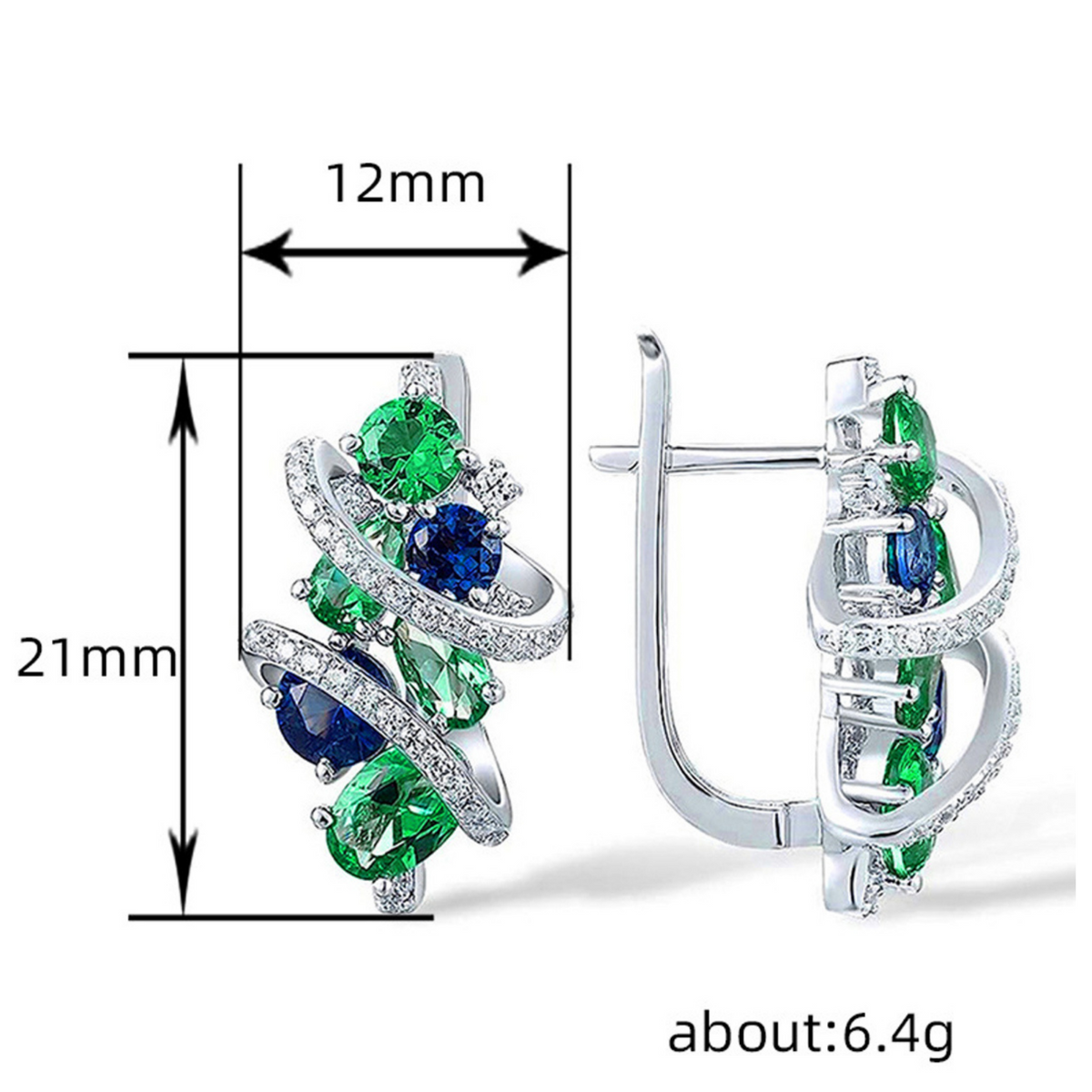 Elegant Green and Blue Hoop Earrings for Women | Temperament Bridal Wedding 611