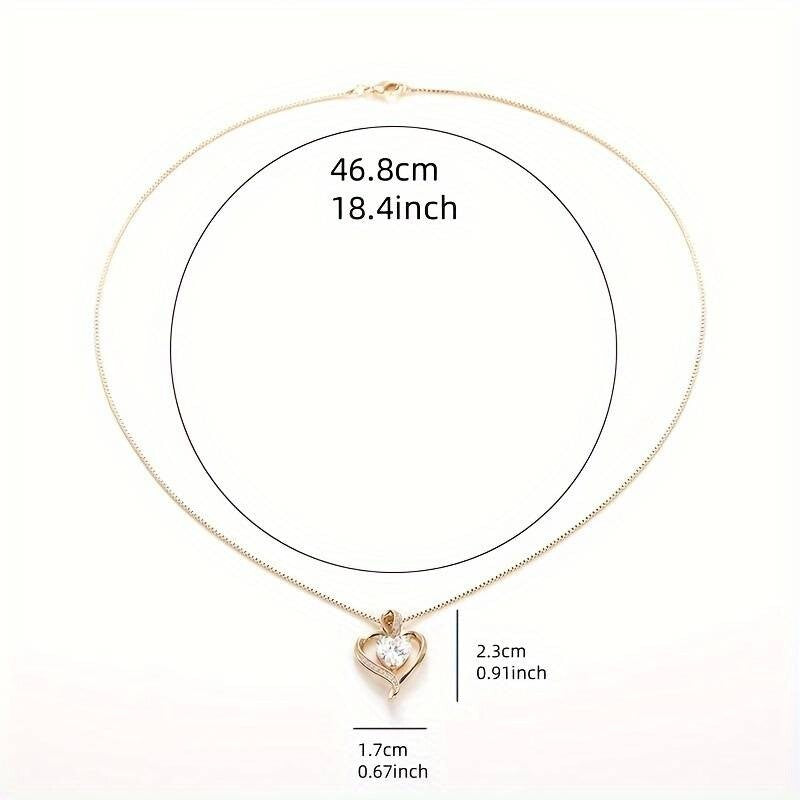 Gold Heart Pendant Necklace with Clear Cubic Zirconia, 18.4-Inch Snake Chain 143