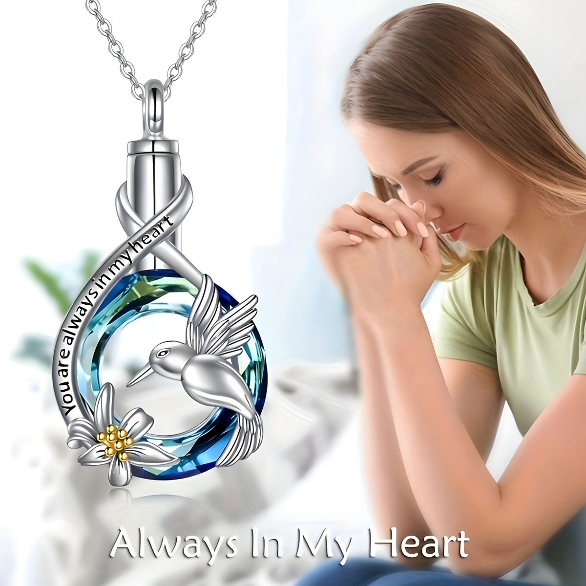Hummingbird Memorial Ash Necklace,Silver Plated Stainless Steel Urn Pendant B258