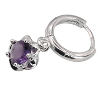 925 Sterling Silver Plated Purple Crystal Flower Drop Earrings Gift 464