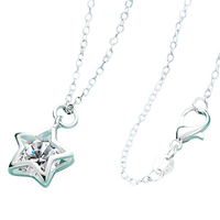 Star Crystal Pendant Necklace, 45cm Link Chain, Silver Colour Y2K Party 1794